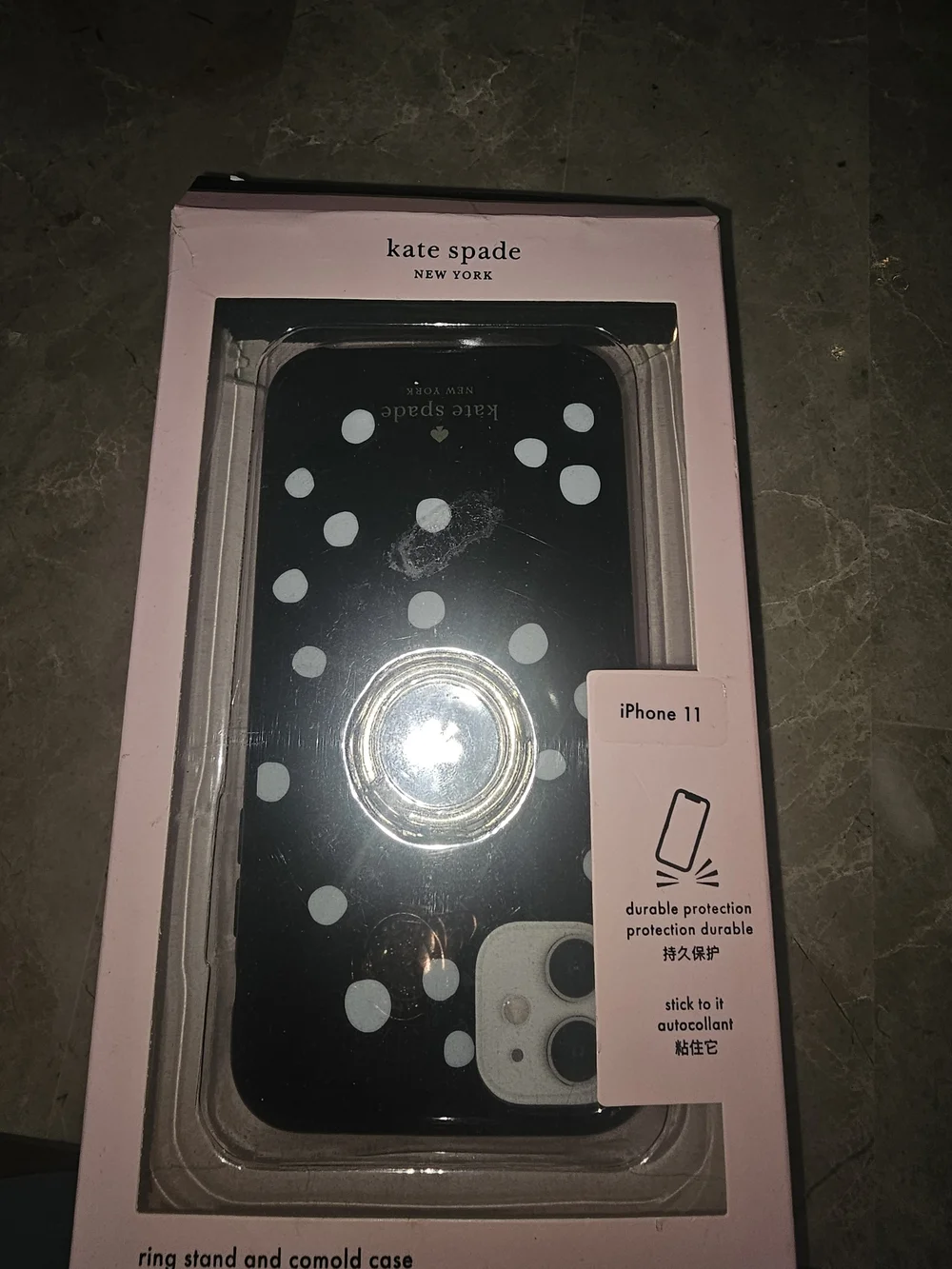 kate spade Black and White Polka Dot iPhone Case with Gold Ring